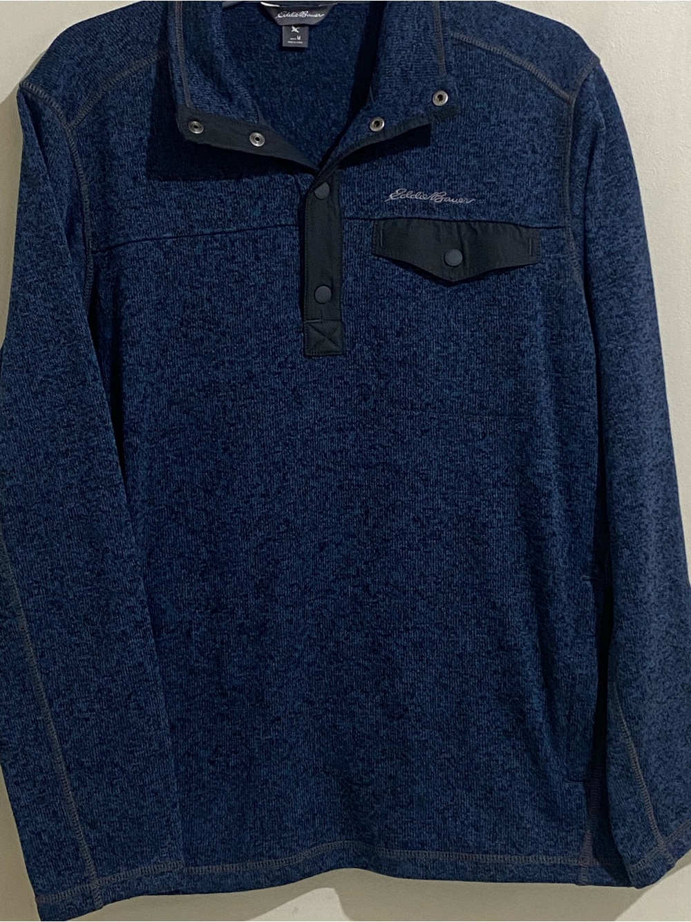 Eddie Bauer Men's Navy Heather Long-Sleeve Snap Pullover Jacket Fleece